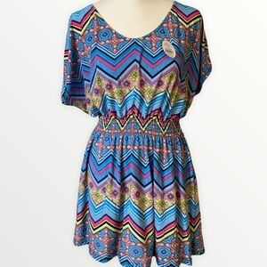 NWT Win Win Multi-Colored Mixed Print Tie Blouse Size S/M